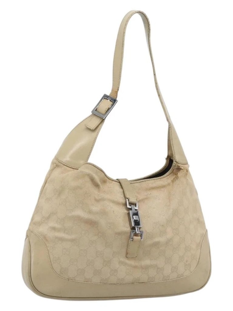 Gucci Gg Canvas Jackie Shoulder Bag Beige Silver 001 3306 Auth 183958